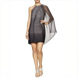 Halston Heritage Draped Ombre Halter Cape Dress – Gray/Black  Size 2